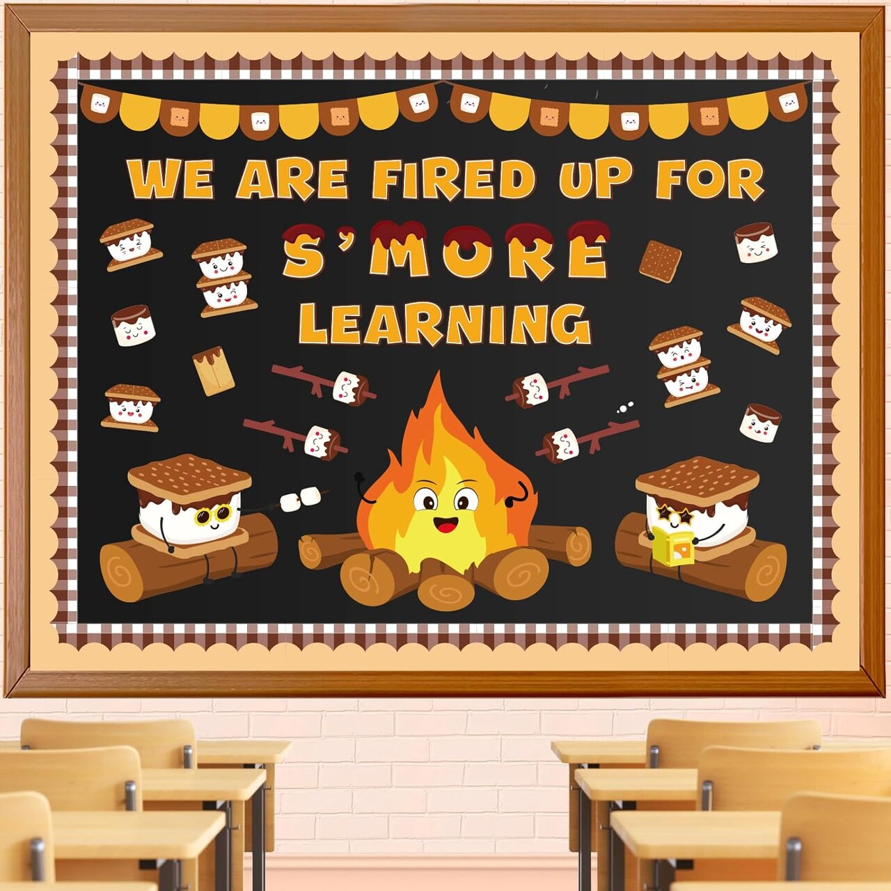 Camping Campfire Bulletin Board Decorations Set, S’mores Marshmallow Classroom Decor Kit, “We Are Fired Up for S’More Learning” Back to School Bulletin Board Cutouts for Classroom Door, Wall, Reading Corner & School Display
